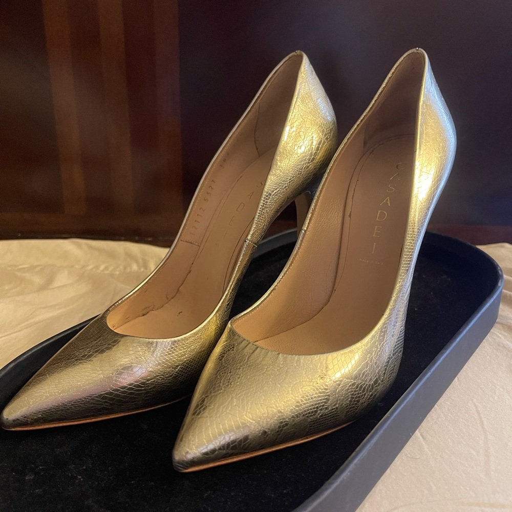 Casadei Metallic Gold Stiletto Heels